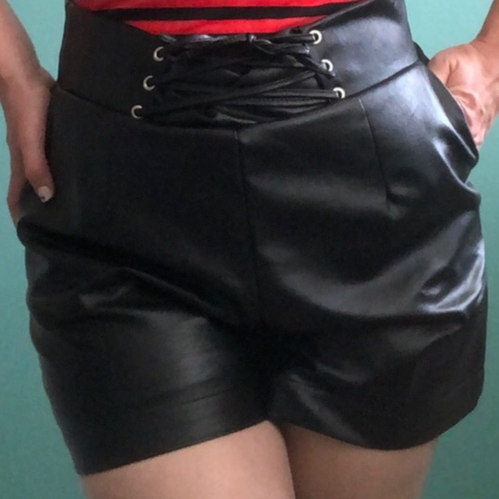 NWT Black Vegan Leather Shorts w Pockets!